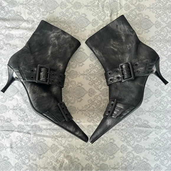Free People Jeffrey Campbell Deja Vu Buckle Boots Distressed Pointy size 11 - Picture 2 of 12